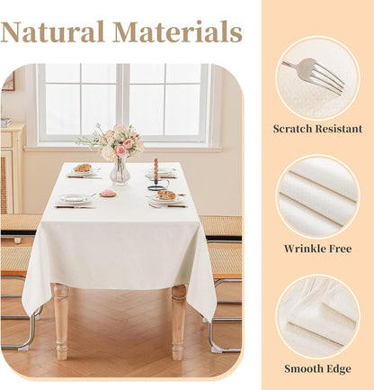 Textured Table Cloth for Rectangle Tables 60×75 Inch Waterproof Linen Table Cloth Spill Proof and Wrinkle Free Table Cover for Dining Table,Farmhouse Kitchen, Parties and Holidays, Ivory White4