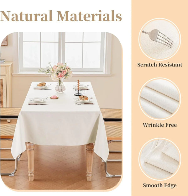 Textured Table Cloth for Rectangle Tables 60×75 Inch Waterproof Linen Table Cloth Spill Proof and Wrinkle Free Table Cover for Dining Table,Farmhouse Kitchen, Parties and Holidays, Ivory White4
