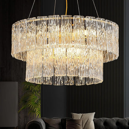 24" Gold Crystal Chandelier, 8-Light Glass Drum Light Fixture1