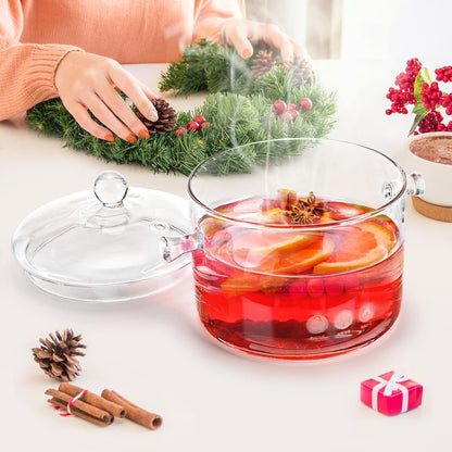 1.5L/50Oz Glass Saucepan with Cover, Heat Resistant Stovetop Glass Cooking Pot with Lid for Pasta Noodle, Soup, Milk, Clear Simmer Pot for Potpourri Christmas Holiday Home Fragrance7