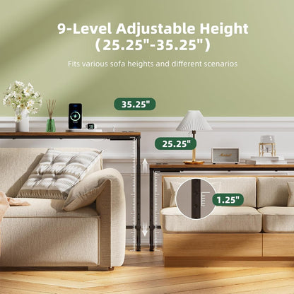 78.75” Console Table, Narrow behind Couch Table, Adjustable Sofa Tables with Outlet, for Living Room, Rustic Brown5