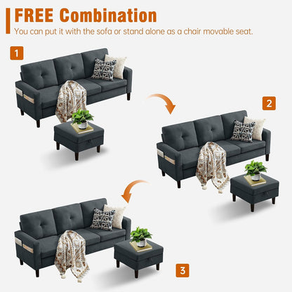 80" Convertible Sectional Sofa Couch with Movable Ottoman, 3 Seats Sectional Sofas L Shaped Couch for Small Spaces, Soft Fabric Couch for Living Room (Dark Grey)6