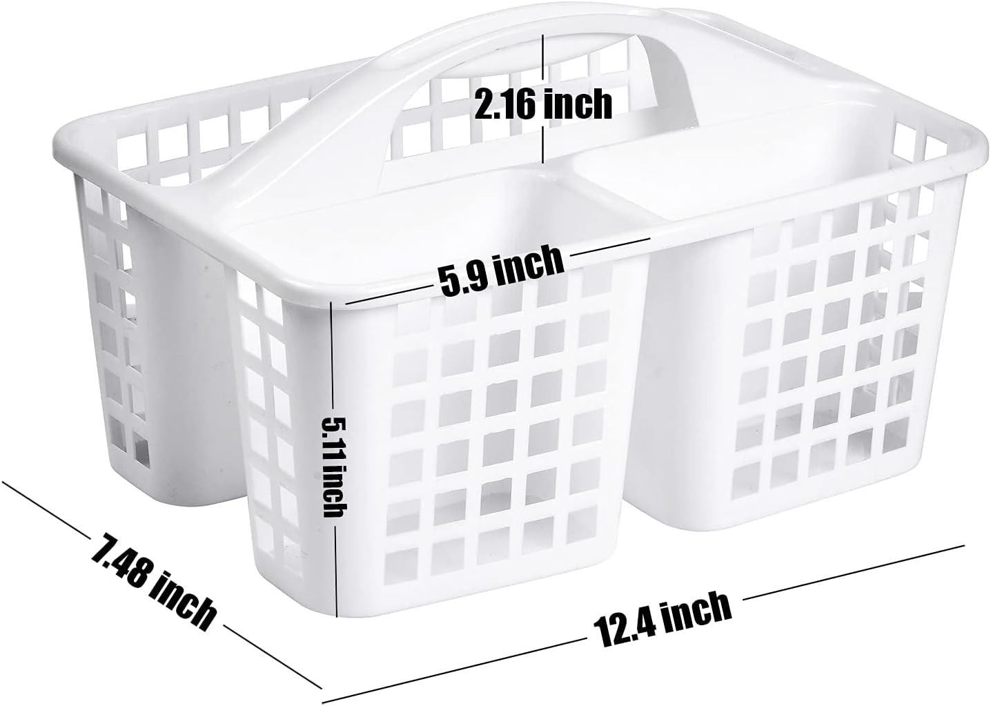 plastic-shower-caddy-basket-with-compartments-portable-divided-cleaning-supply-storage-organizer-with-handle-for-college-dorm-bathroom-white