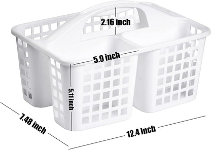 Plastic Shower Caddy Basket with Compartments, Portable Divided Cleaning Supply Storage Organizer with Handle for College Dorm Bathroom - White9