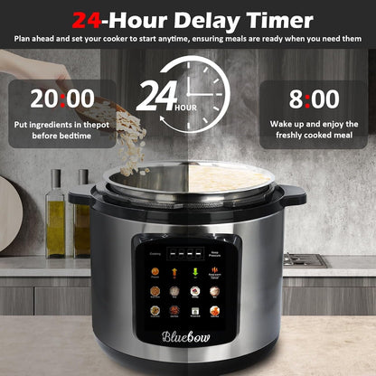 Chefvia 6.5 Quart 8-In-1 Electric Pressure Cooker – Stainless Steel Multi-Cooker with LED Display, Slow Cook, Rice, Steam, Sauté & Warm Functions – Black & Silver Kitchen Appliance7