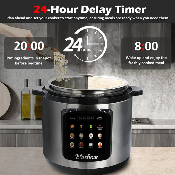 Chefvia 6.5 Quart 8-In-1 Electric Pressure Cooker – Stainless Steel Multi-Cooker with LED Display, Slow Cook, Rice, Steam, Sauté & Warm Functions – Black & Silver Kitchen Appliance7