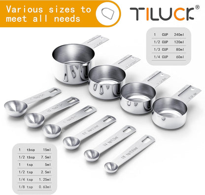 Stainless Steel Measuring Cups & Spoons Set, Cups and Spoons | Stainless Steel Nesting Measure Cups , Kitchen Gadgets for Cooking & Baking (10)2
