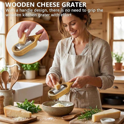 Wooden Cheese Grater with Container,Stainless Steel Cheese Shredder3