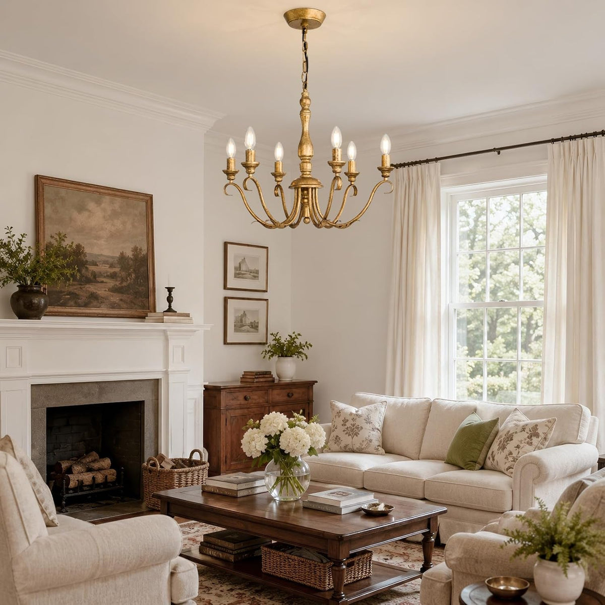 farmhouse-vintage-antique-brass-chandelier-distressed-gold-candle-fixture