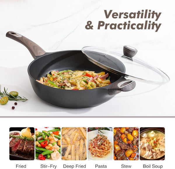 Nonstick Frying Pan Skillet with Lid, 13.3 Inch Large Deep Frying Pan, 6 Qt Non Stick Saute Pan with Cover, Induction Pan, Healthy Non Toxic Cooking Pan with Helper Handle, PFOA PFOS Free5