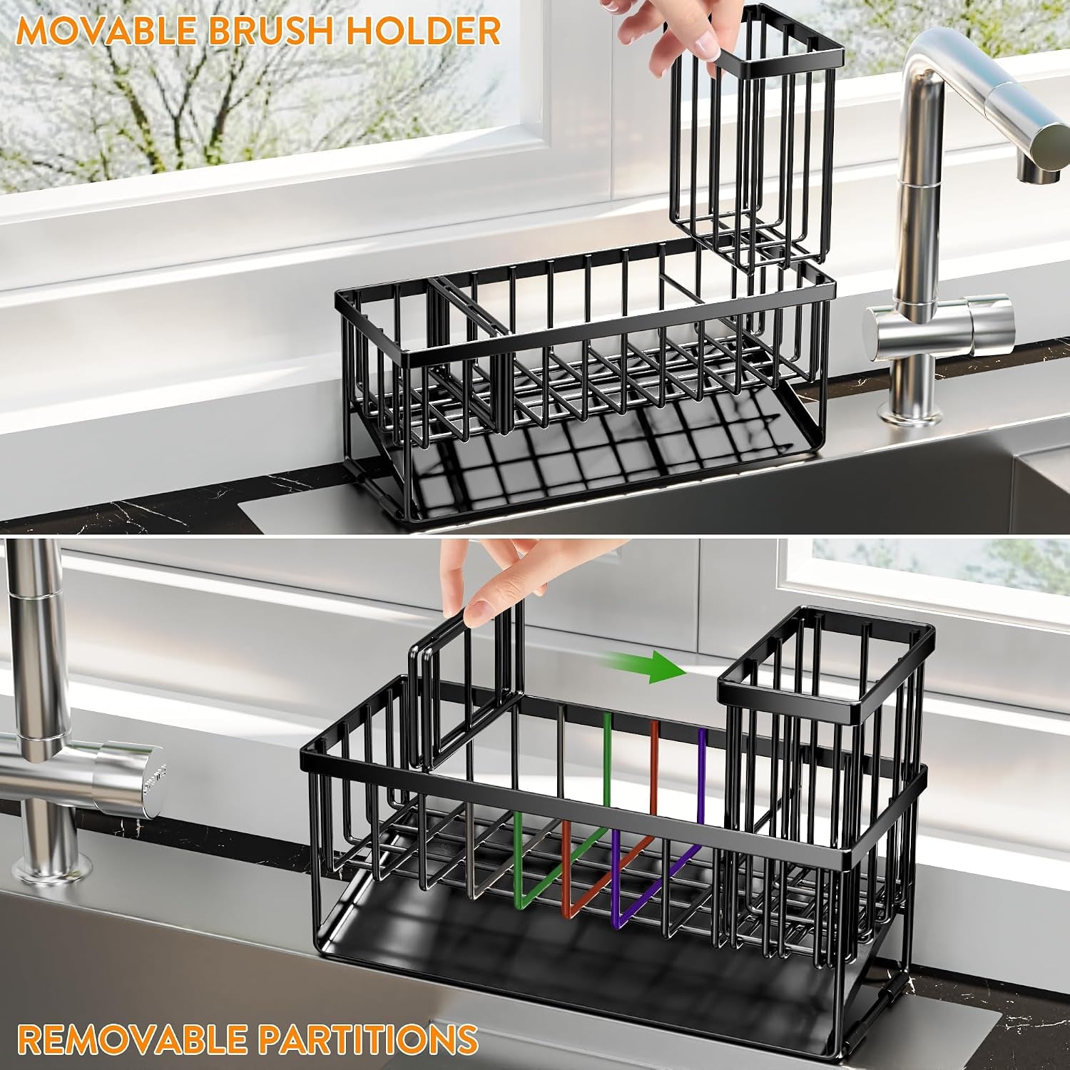 extra-large-kitchen-sink-caddy-organzier-with-high-brush-holder-sponge-holder-for-sink-304-rustproof-stainless-kitchen-countertop-soap-dispenser-organizer-for-decor-and-accessories