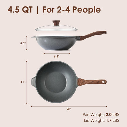 Nonstick Wok Pan with Lid 11Inch, Healthy Stir-Fry Pan Chef'S Pan | Induction Cookware, Swiss Granite Coating, Even & Fast Heating, Non Stick Frying Pan Skillet, Stay-Cool Handle, PFOA Free3