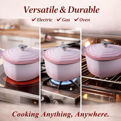 Heart Shaped Dutch Oven, Enameled Cast Iron, 2 Qt Pink | Heart-Shaped Design • 2 Qt Capacity • Oven Safe to 500°F • Induction Compatible • Nonstick Enamel Interior Cookware4