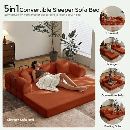 79" Convertible Futon Sofa Bed, Boneless Couch for Living Room | Orange5
