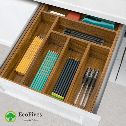 Luxury Acacia Kitchen Drawer Organizer - Silverware Organizer - Utensil Holder and Cutlery Tray with Grooved Drawer Dividers for Flatware and Kitchen Utensils (8 Slot), 17*12.4*2 Inch3