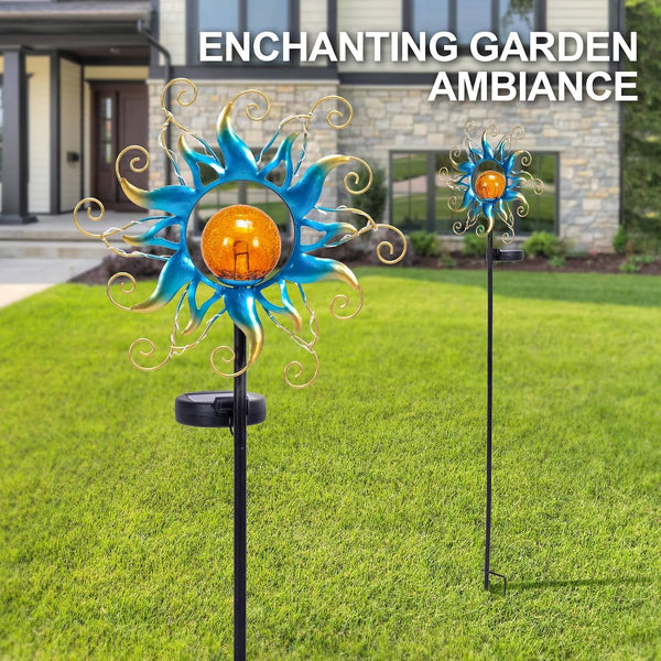 Solar Lights Outdoor Garden Decor, Blue Metal Sun Crackle Glass Globe Stake Waterproof 30LED Decorations Unique Gifts for Women,Mom,Outside, Patio,Lawn,Yard,Pathway6