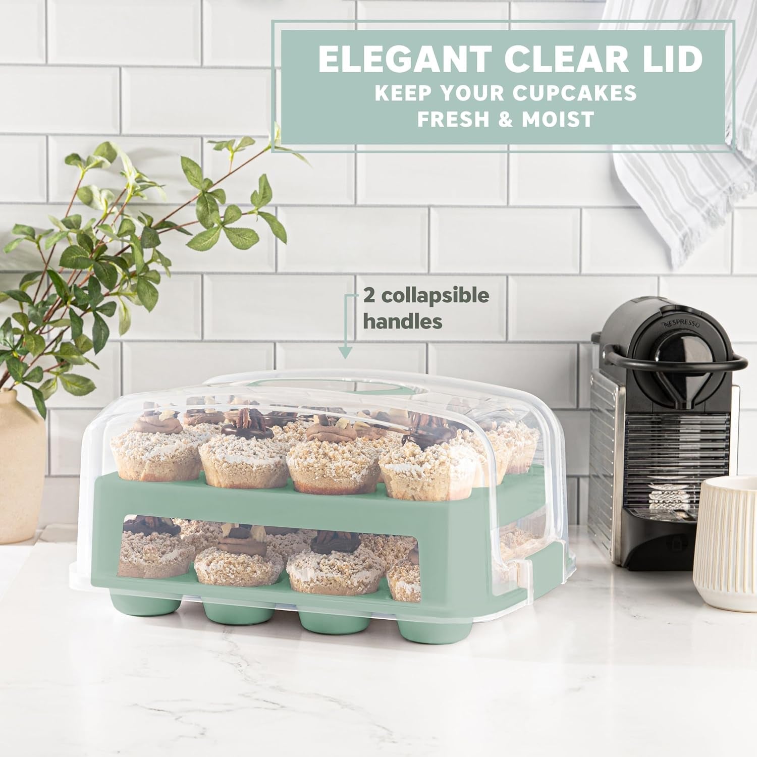 extra-tall-dome-24-cupcake-carrier-green-cupcake-holder-carries-24-cupcake-storage-container-muffin-traveler-two-tier-stand-reusable-cupcake-box