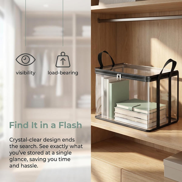 2 Pack Large Storage Transparent Box, Heavy Duty Moving Bags for Easy Transport, Ideal for Clothes Bedding Books under Bed Shelf and Closet Organization, Black5