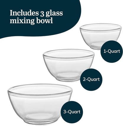 Baker'S Basics 3-Piece Glass Mixing Bowls Set - Clear Bowls for Baking, Prep, Serving & Storage - Microwave, Oven, Freezer and Dishwasher Safe3