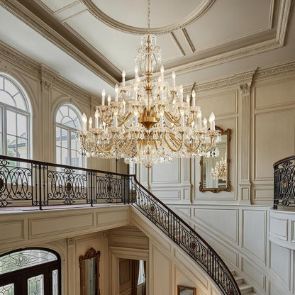 50 Inch Extra Large Maria Theresa Crystal Chandelier, Vintage Brass Candelabra Chandelier Pendant Light Fixture for High Ceiling Living Room, Foyer, Entryway, Staircase, Lobby,Banquet Hall7
