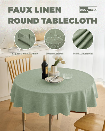 Faux Linen round Tablecloths 60 Inch, Waterproof Decorative Washable Texture Rustic Circle Table Cloth Cover for Dining Kitchen Party Farmhouse Outdoor(Round (2-4 Seats),Sage Green)3