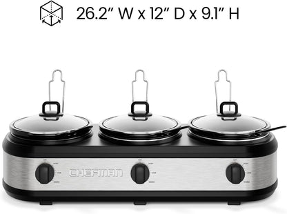 Triple Slow Cooker & Food Warmer, Three Crock Slowcooker with 2.5 Qt. Ceramic Crocks, 7.5-Quart Total Capacity, Pfas-Free, Three Temperature Settings, Dishwasher-Safe Parts – Stainless Steel7