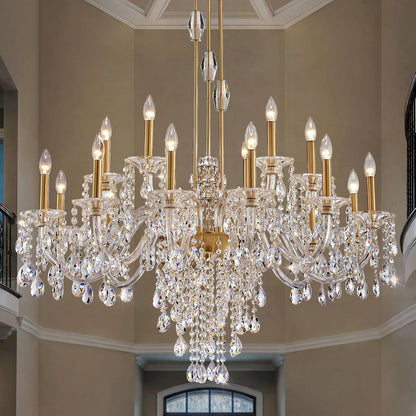 18-Light Large Crystal Chandelier, Vintage Maria Theresa Brass Gold Chandelier for Foyer, Staircase & High Ceiling Living Room, E12 Base1