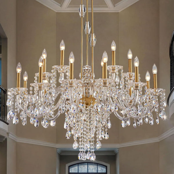 18-Light Large Crystal Chandelier, Vintage Maria Theresa Brass Gold Chandelier for Foyer, Staircase & High Ceiling Living Room, E12 Base1