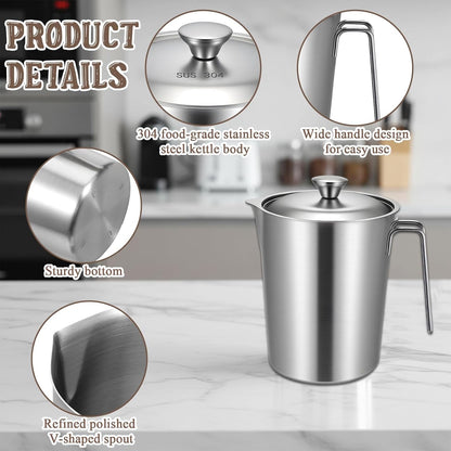 304 Stainless Steel Pitcher with Lid, 70 Oz / 2L Measuring Cup3