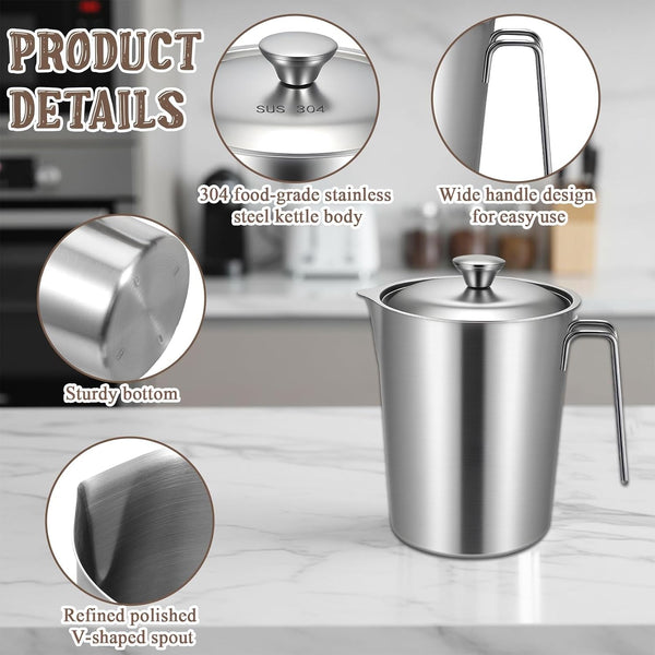 304 Stainless Steel Pitcher with Lid, 70 Oz / 2L Measuring Cup3