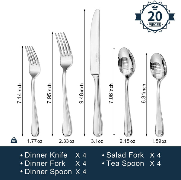 Silverware Set for 4, 20 Piece Stainless Steel Flatware Cutlery Utensil Set3