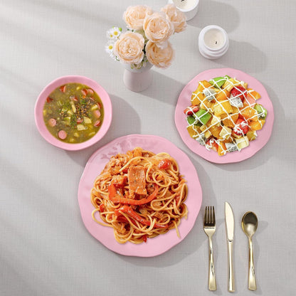18 Piece Pink Dinnerware Set, Lightweight Kitchen Dining Plates and Bowls Set, Durable Melamine Dishes, Set of 6, Unbreakable RV Camping Dishes, Dishwasher Safe3