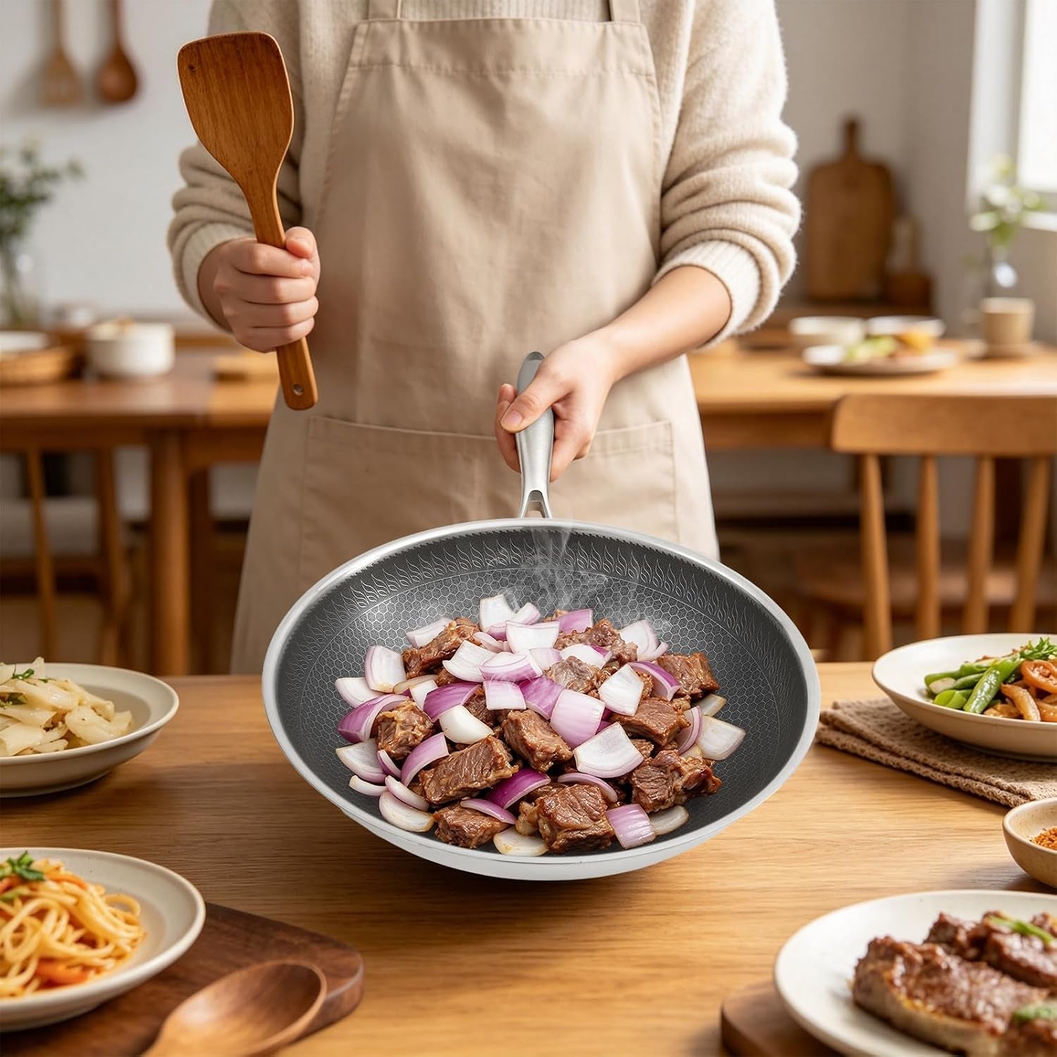 stainless-steel-honeycomb-wok-pan-flat-bottom-stir-fry-pan-for-induction-gas