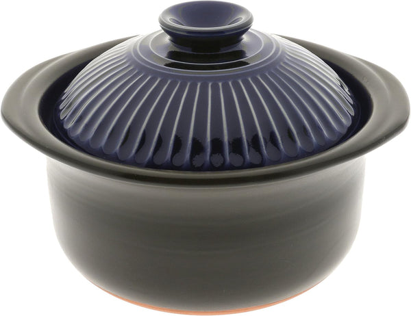 190-808 Earthenware Rice Cooker with Matte and Cobalt Blue Spoke, Black1
