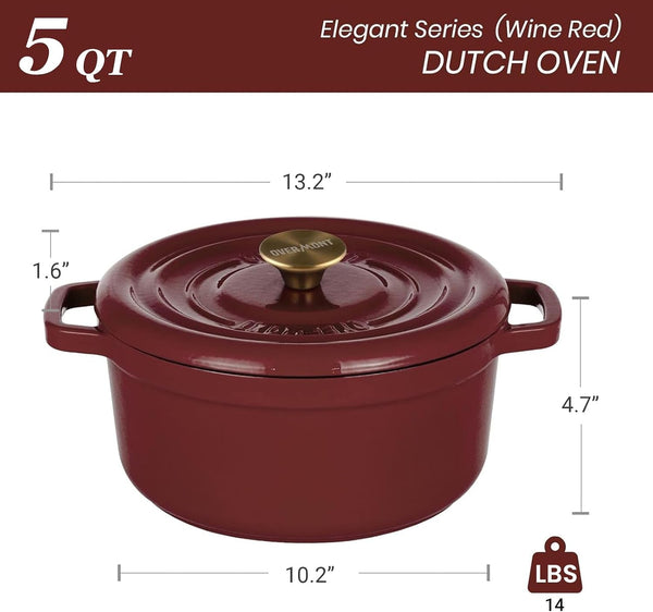 Enameled Cast Iron Dutch Oven - 5QT Pot with Lid Recipe Potholders | Pre-Seasoned Dutch Oven with Moisture-Sealing Lid, Oven Safe to 500°F, Heavy-Duty Cookware for Braising Stews Roasting Baking7