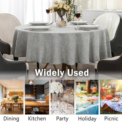 Faux Linen round Tablecloth, Waterproof Spill-Proof 48 Inch Farmhouse Table Cloth, Textured Rustic Circle Table Cover for Dining Kitchen Party, Grey6