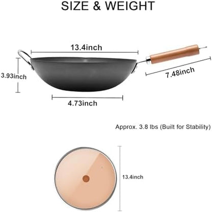 Carbon Steel 13.4" Woks with Traditional Iron Spatula6