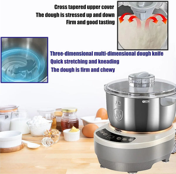 Stainless Steel Household Dough Maker,Ferment Function Dough Mixer,Electric Kitchen Stand Mixer with Microcomputer Timing,7L3