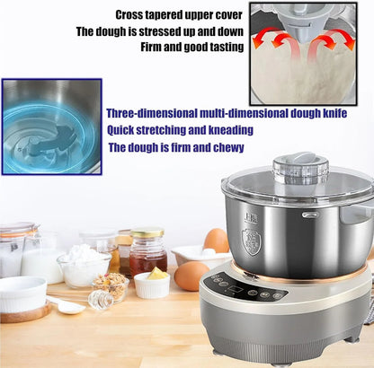 Electric Dough Maker with Ferment Function,Dough Mixer Kitchen Electric Household Stand Mixers, Microcomputer Timing,Face-Up Touch Panel,304 Stainless Steel,5L5
