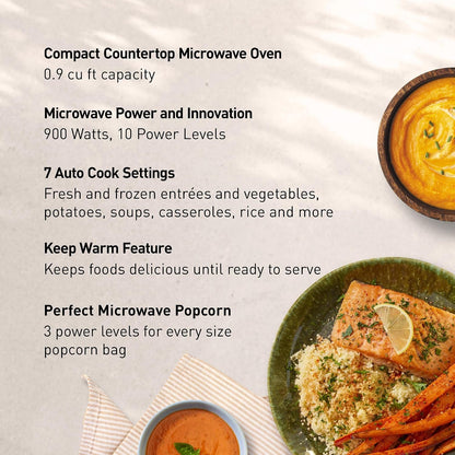 Panasonic Countertop Microwave Oven, 900W, 0.9 Cu. Ft., Sensor Cook and Reheat, 10 Power Levels, Auto Defrost, Keep Warm, Child Lock, Stainless Steel - NN-SB42QS2