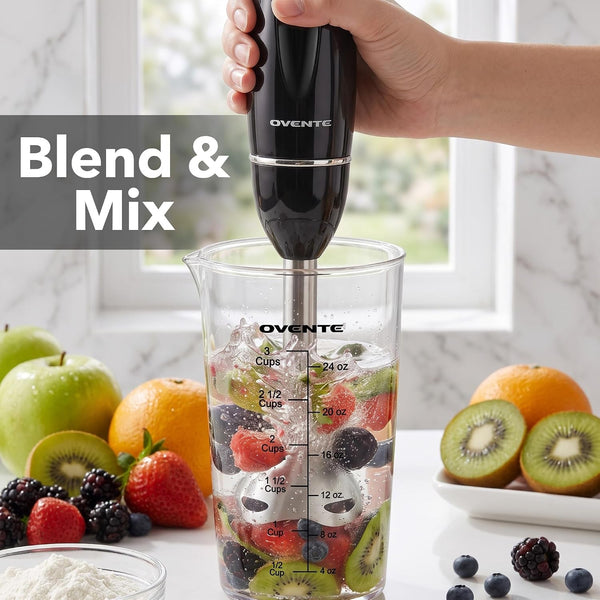 Electric Hand Blender Set with 2 Mixing Speeds, 300W Black HS565B | Corded Immersion Handheld Stick Mixer with Stainless Steel Blades, Egg Whisk, Beaker & Bpa-Free Food Chopper8
