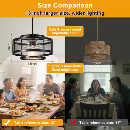 13" Dining Room Light Fixture/Chandelier over Table, No Assembly Required Modern Black Pendant Light Fixtures, Industrial Hanging Pendant Lights Fixture for Kitchen Island Dining Room Hallway Entryway5