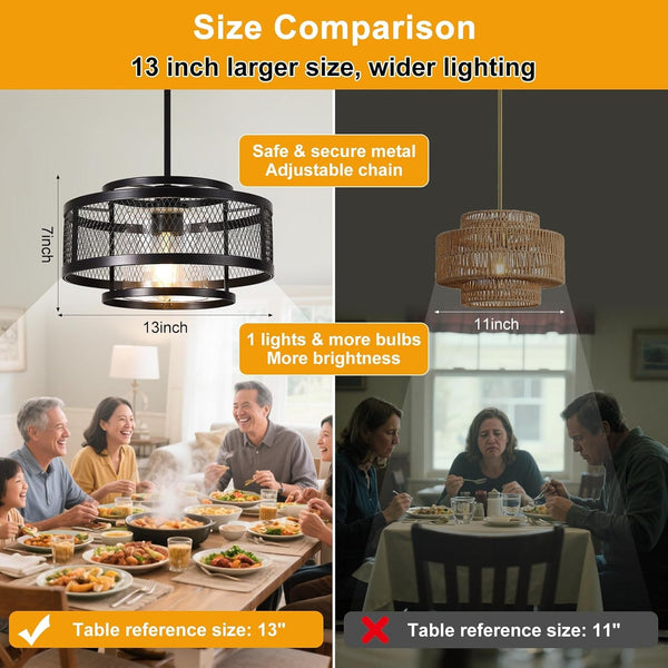 13" Dining Room Light Fixture/Chandelier over Table, No Assembly Required Modern Black Pendant Light Fixtures, Industrial Hanging Pendant Lights Fixture for Kitchen Island Dining Room Hallway Entryway5