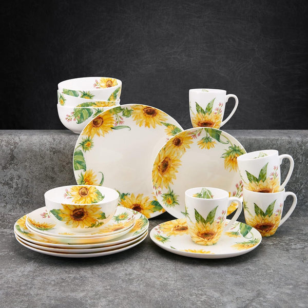 Sunflower Bone China Lightweight Chip Resistant 16 Piece Dinnerware Set, Service for 4, Multicolor5
