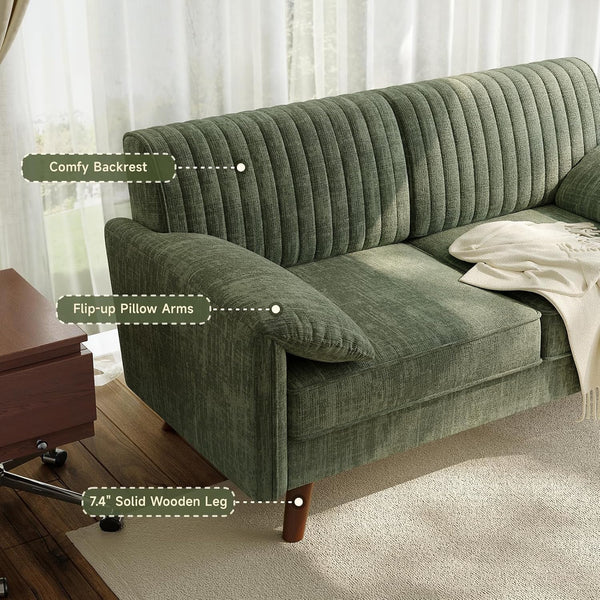 64.5" Loveseat Sofa, Chenille Loveseat Couch for Living Room, Green9