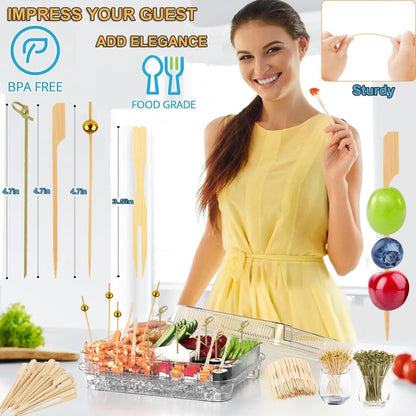 400 Cocktail Picks Bamboo Skewers for Appetizers,Fancy Toothpicks for Appetizers 4.7"Eco-Friendly Cocktail Toothpicks for Food Sticks Party Drinks,Food Picks for Charcuterie Boards Accessories3