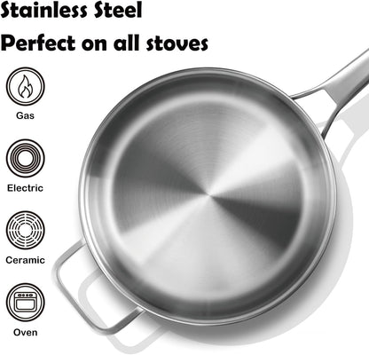 Stainless Steel Pan with Lid, 6 QT Stainless Steel Saute Pan, 12 Inch Frying Pan, PFOA & PTFE Free, Tri-Ply Skillet, Stainless Steel Pot, Dishwasher & Oven Safe, Works on All Cooktops4