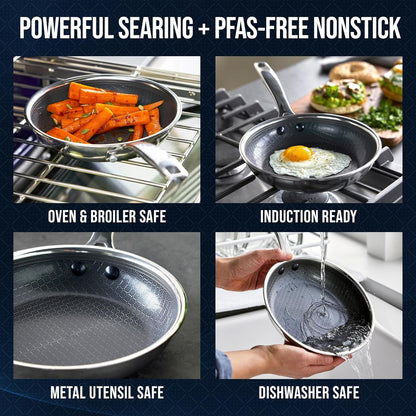 Hybrid 8" Stainless Steel Nonstick Frying Pan | Pfas-Free Ceramic Nonstick Skillet, Diamond Bond Powerful Searing, Induction & All Cooktop Ready, Dishwasher and Oven Safe3