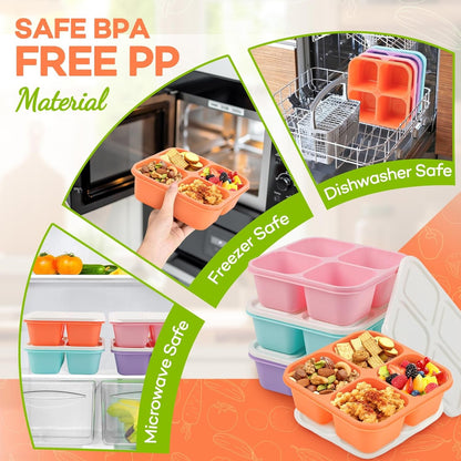 Bento Box Adult Lunch Box- 4 Pack,4 Compartment Snack Containers Reusable Meal Prep Stackable Bpa-Free Lunch Containers for Home, Work, Travel (4 Color)4