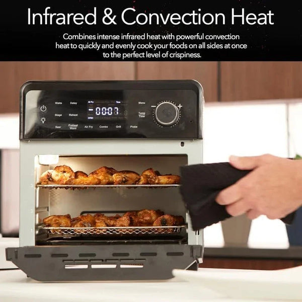 Smart Air Fryer Oven with POWERPORT™ Plug-In Grill for Dual-Zone Efficient Cook, 100 in 1 Advanced Convection Toaster Oven Countertop W/Insulated 2-Glass Door, 450°F Preheat, Stainless Steel2
